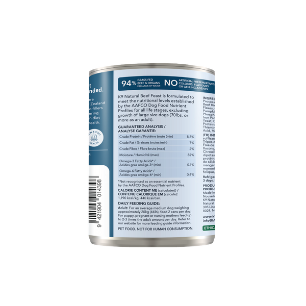 K9 Natural Canned Beef 370gm /12 Cans